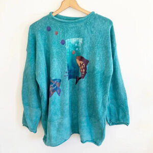 Stone Pony vintage 90s oversized knit mock neck fish print long sleeve sweater